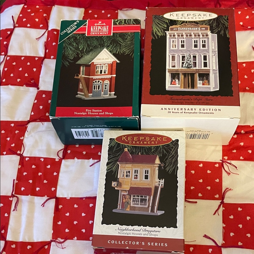 KEEPSAKE Hallmark Holiday Boxed Ornaments Drugstore, Store, and Fire Station